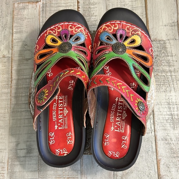 L’ARTISTE SPRING STEP WOMENS COOA HAND PAINTED LEATHER CLOG SIZE 40/9 - Picture 2 of 14